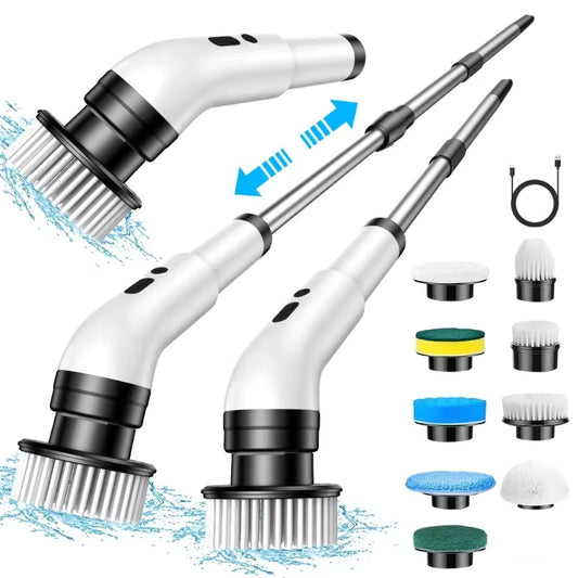 Nine in one multifunctional handheld electric cleaning brush with telescopic function, bathroom floor and kitchen cleaning tool