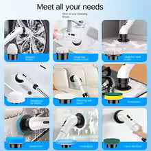 Nine in one multifunctional handheld electric cleaning brush with telescopic function, bathroom floor and kitchen cleaning tool