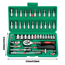 46Pcs Family Tools 1/4 Set Mechanic Tool Kits for Auto Repair Hous with Sockets Metric Hex Bit Socket Set inch Ratchet Wrench