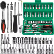 46Pcs Family Tools 1/4 Set Mechanic Tool Kits for Auto Repair Hous with Sockets Metric Hex Bit Socket Set inch Ratchet Wrench